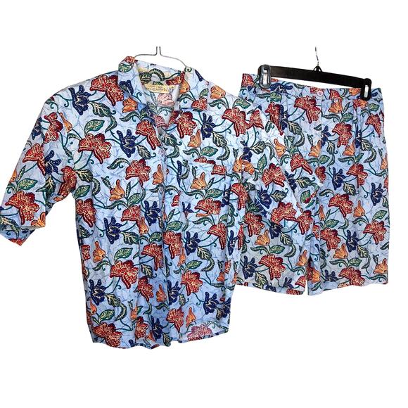 Susan Bristol Dresses & Skirts - Vintage Susan Bristol Paisley Floral 2pc Set Top Size S Shorts Size 8 Blue